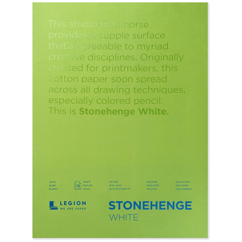 Stonehenge Legion Stonehenge Pad, Cotton Deckle Edge Paper, 18 X 24 inches, White, 15 Sheets - Image 1